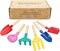 Summer Beach Toys, 6 Pcs Children Beach Sand Toys, 8'' Kids Gardening Set Metal Garden Tools with Sturdy Wooden Handle,Safe Kids Shovel with Cylinder, Spoon, Fork, Rake, Flat Shovel & Pointed Shovel